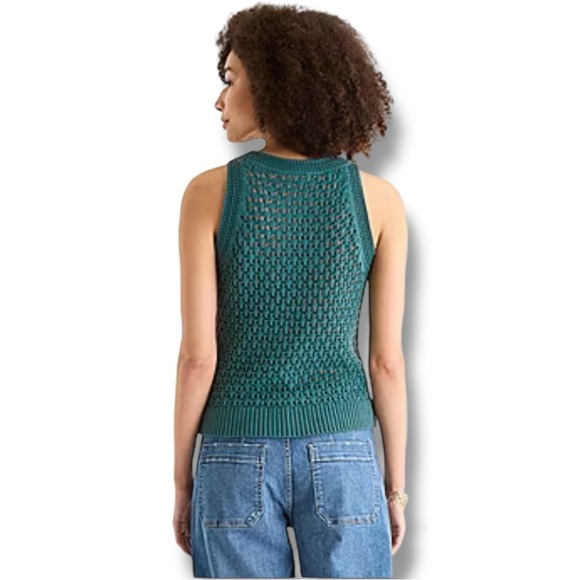 A.N.A Elegant High Neckline Dark Teal Sleeveless Crochet Knit Tank Top Sweater - Picture 3 of 15